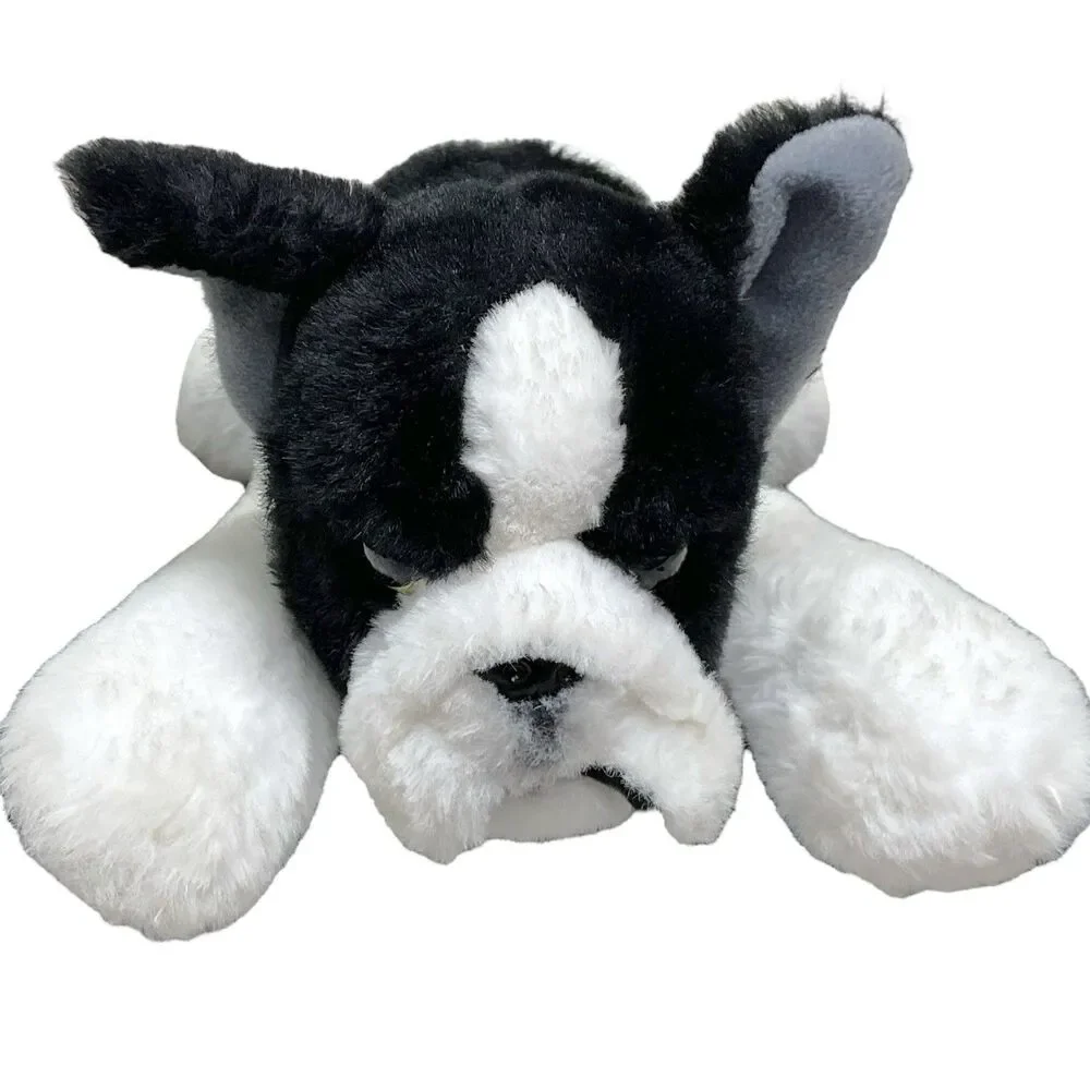 FAO Schwartz Boston Terrier Dog Puppy Laying Down Plush‎ Toy Stuffed Animal